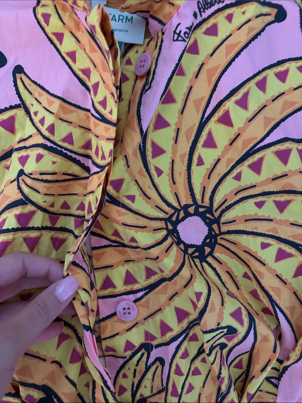 FARM Rio Pink and Yellow Floral Ruffle Dress with Belt - Picture 3 of 6